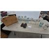 Image 1 : Antique Mason Jars, Wooden Fruit Crate, Mission Beverages Bottle, Adams Express Amber Bottles