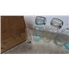 Image 4 : Antique Mason Jars, Wooden Fruit Crate, Mission Beverages Bottle, Adams Express Amber Bottles