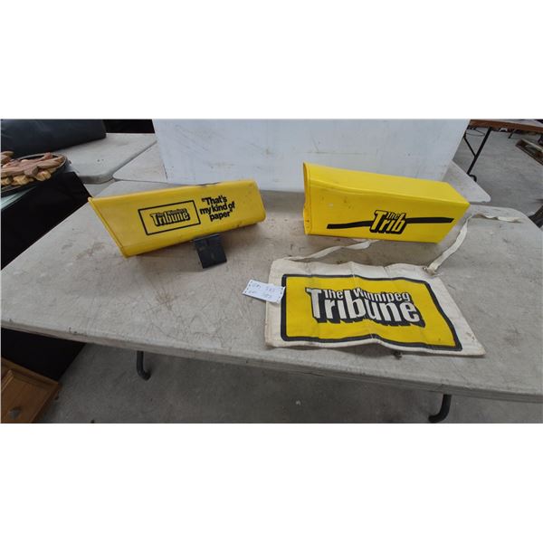 Winnipeg Tribune Yellow Plastic Newspaper Delivery Tubes and Canvas Carrier Bag, Vintage
