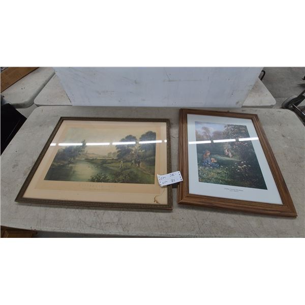 Two Framed Prints: "September Eve" by Owen Roberts and "Children Picking Wild Roses" by Blacklock