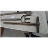Image 2 : Vintage Hand Tamper, Three-Prong Cultivator, Hay Knife and Railway Spike Driver
