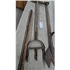 Image 4 : Vintage Hand Tamper, Three-Prong Cultivator, Hay Knife and Railway Spike Driver