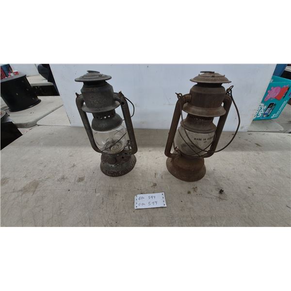 Pair of Vintage Hot Blast Lanterns Including Beacon and Made in Canada Globe