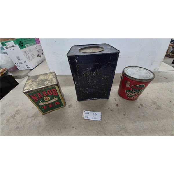 Vintage Nabob Pure Indian and Ceylon Tea Tin, Blue Canister, Burns Shamrock Pure Lard Pail
