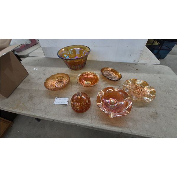 Marigold Carnival Glass Lot Including Northwood Grape and Cable and Fenton Wreath of Roses