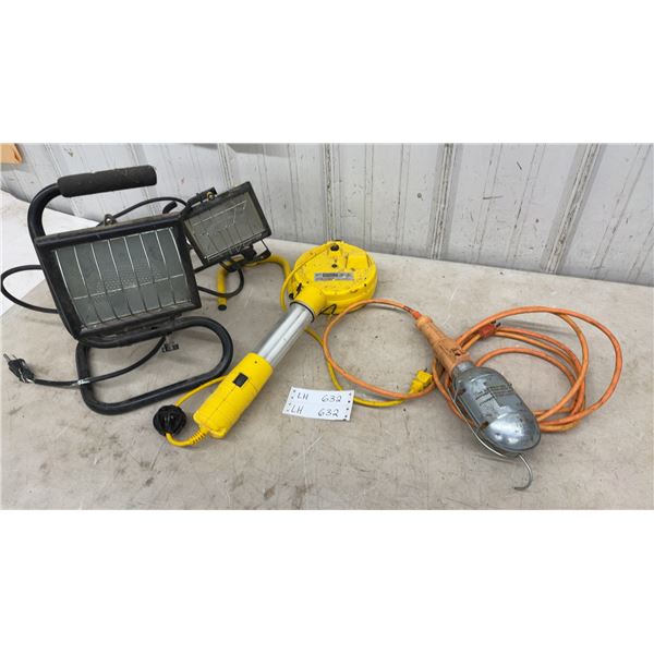 Assorted Work Lights: 2 Halogen Work Lights, Fluorescent Work Light, Incandescent Work Light