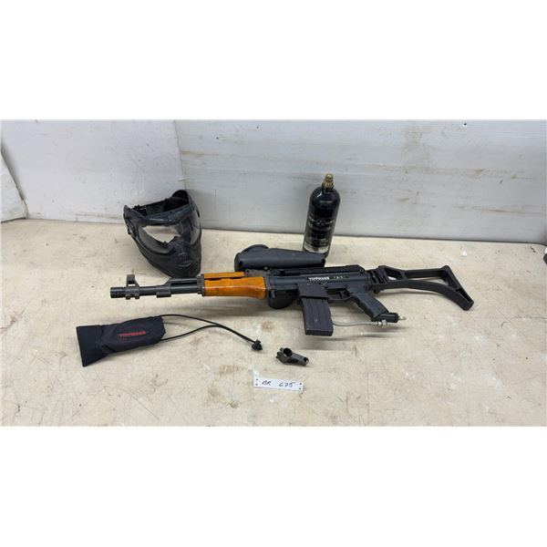 Tippmann A-5 Paintball Marker with AK-47 Body Kit, Mask, CO2 Tank, Hopper