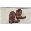 Image 3 : Pair of Brown Leather Cowboy Boots with Decorative Stitching, Sole Measures 10”