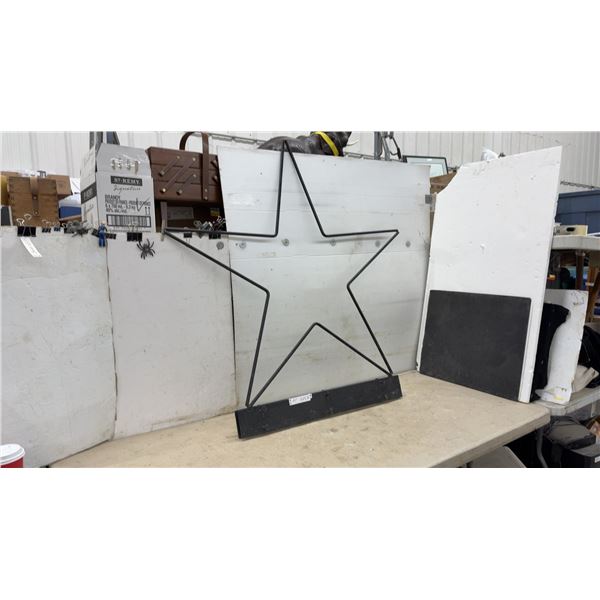 Large Freestanding Black Metal Five-Point Star on Rectangular Base, 48 × 46”