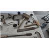 Image 3 : Antique Woodworking and Farm Tool Lot: Brace Drills, Mallets, Drawknife, Sickle, Crate