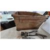 Image 2 : Vintage Eatmor Cranberries Wooden Crate with Antique Hand Tools, Brace Drills, Hammers