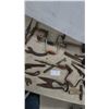 Image 6 : Vintage Eatmor Cranberries Wooden Crate with Antique Hand Tools, Brace Drills, Hammers