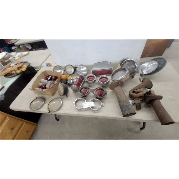Vintage Automotive Lighting Lot Including 1959 Cadillac Tail Lights, Headlights, Horns