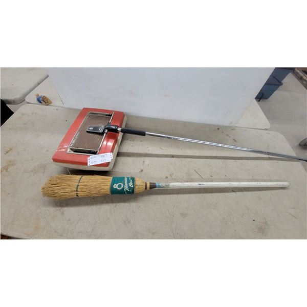 Vintage Regal Sabco Self-Adjusting Carpet Sweeper and Thunder Bolt Corn Broom