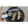 Image 3 : Oriental Black Lacquer Plaque with Mother-of-Pearl Inlay, Figures, Birds, Floral Motifs