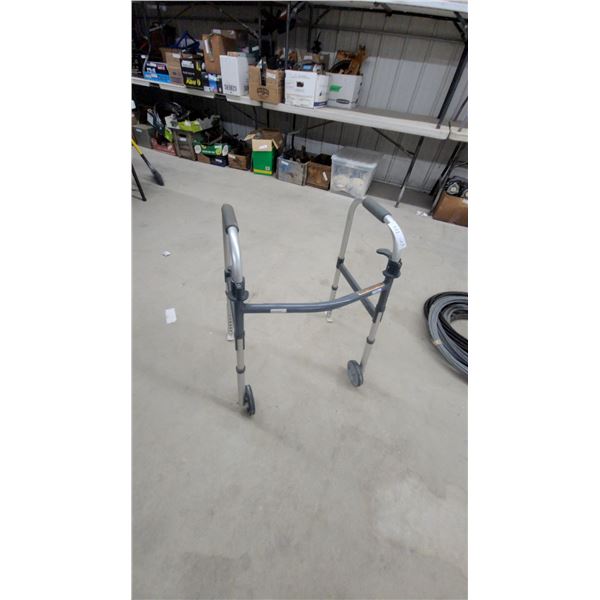 Drive Medical Deluxe Two Button Folding Walker, Model 10210-1, with 5” Swivel Wheels and Glides