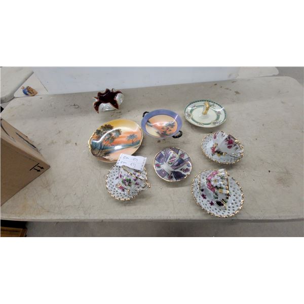 Noritake Hand-Painted Porcelain Lot: Scenic Plates, Floral Teacups, Murano Dish