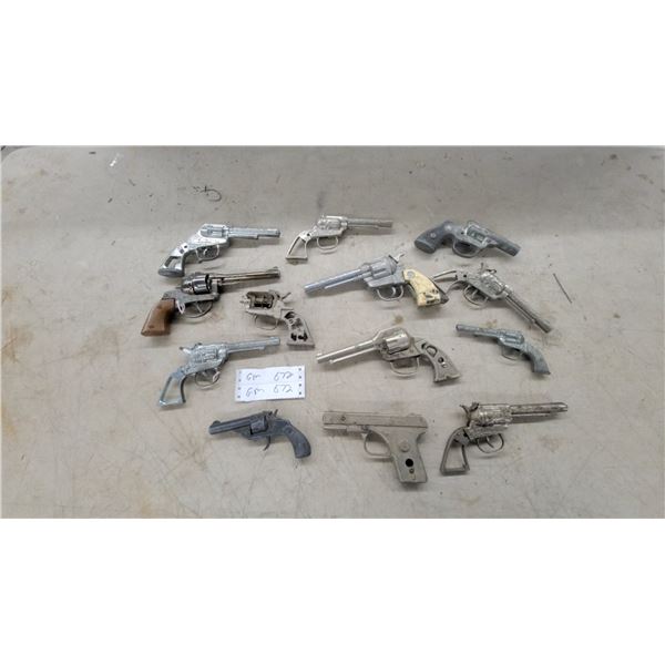 Collection of Approximately 16 Vintage Die-Cast Metal Western-Style Toy Cap Gun Revolvers