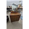 Image 1 : Vintage 1930s-1940s Art Deco Waterfall 3-Drawer Dresser 36”×38”×18” with Scalloped Beveled Mirror