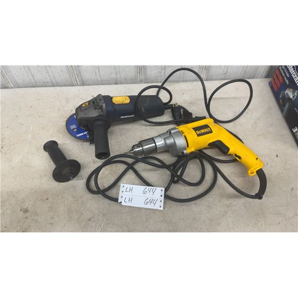 Mastercraft Angle Grinder and DeWalt DW235G 1/2” VSR Drill, 120V AC, 7.8A, 0-850 RPM