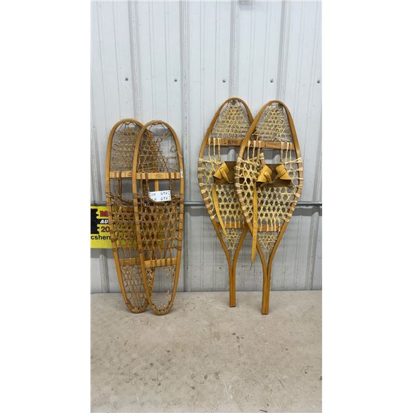 Two Pairs of Vintage Snowshoes: Faber and Rebaf, Made in Canada, with Leather Bindings