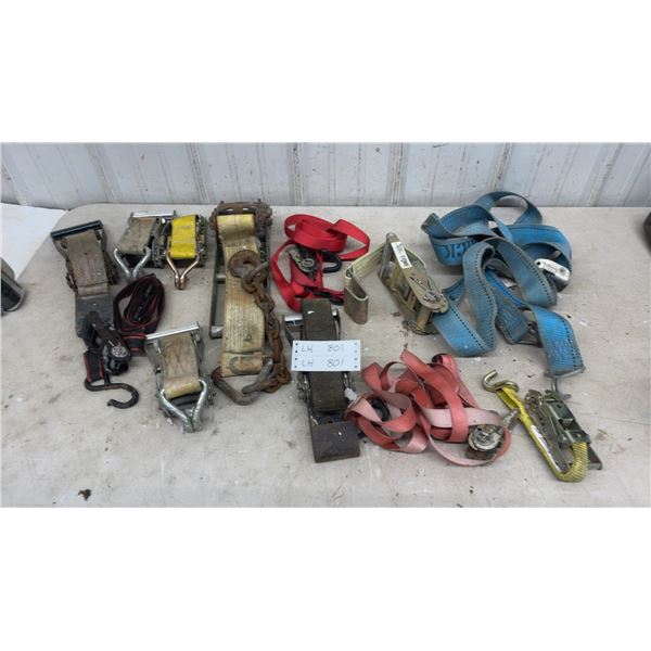 Assorted Ratchet Straps and Tie-Downs, Including Heavy-Duty and Light-Duty Straps