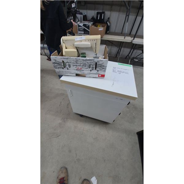 Vintage Singer Stylist Sewing Machine with Foot Pedal and Accessories with Sewing Cabinet