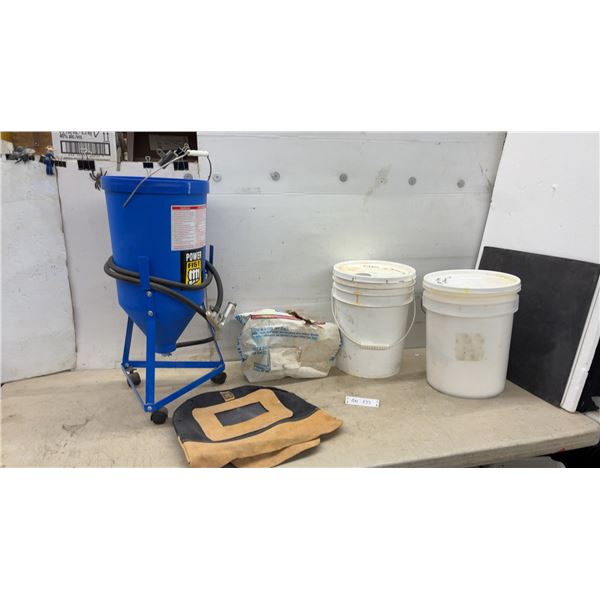 Power Fist Portable Pressure Sandblaster with Hose, Nozzle, 2 Pails Blast Media, Hood