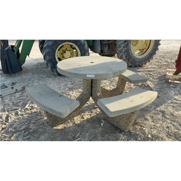 Barkman Style Concrete Table with 3 Attached Benches, Table 31” H × 40”, Plus Seating