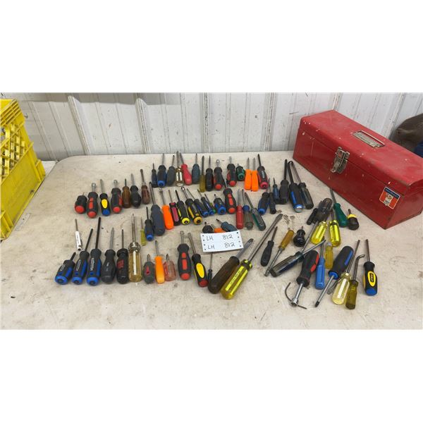 Mastercraft Red Metal Toolbox and Assorted Screwdrivers, Nut Drivers