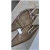 Image 3 : Pair of Antique Huron Teardrop Wooden Snowshoes with Rawhide Lacing and Fabric Bindings