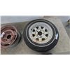 Image 2 : Three 5-Lug Steel Wheels Including Two Vintage Bare Rims and Starfire 155/80R13 Whitewall Tire