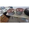 Image 6 : Three 5-Lug Steel Wheels Including Two Vintage Bare Rims and Starfire 155/80R13 Whitewall Tire