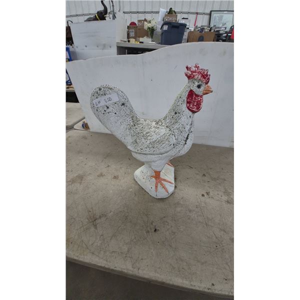 Painted Concrete Rooster Garden Statue with Red Comb and Orange Feet, 20” Tall