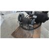 Image 2 : Vintage Belt-Driven Double Bench Grinder With Electric Motor Mounted on Wooden Base