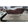 Image 1 : Antique Wooden Sleigh with Curved Metal Runners and Gold Accents 32” Long