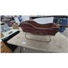Image 5 : Antique Wooden Sleigh with Curved Metal Runners and Gold Accents 32” Long
