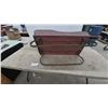 Image 6 : Antique Wooden Sleigh with Curved Metal Runners and Gold Accents 32” Long