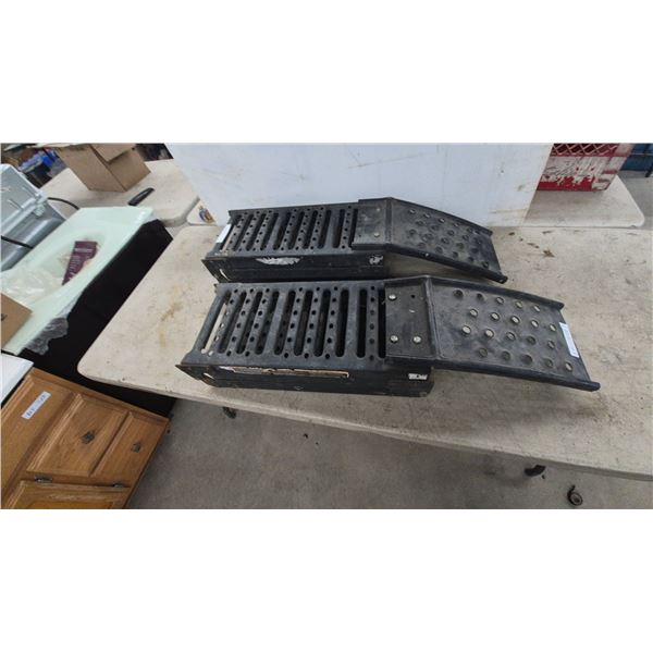 Pair of Black Folding Metal Utility Loading Ramps for ATV, UTV, Dirt Bike, or Lawnmower