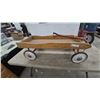 Image 1 : Vintage Wooden Pull Wagon with Red Metal Handle and Chassis, White Wheels