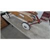 Image 3 : Vintage Wooden Pull Wagon with Red Metal Handle and Chassis, White Wheels
