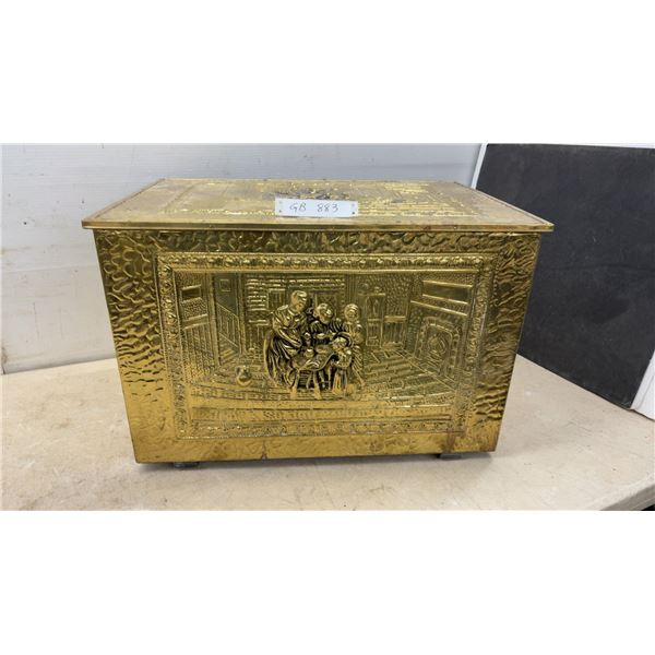 Embossed Brass Fire Box, 15 1/4 × 23 × 15 1/4”