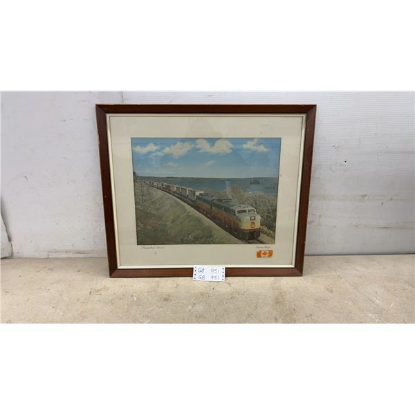 Framed Canadian Pacific "Piggyback Service" Print Featuring CPA-16-4 C-Liner Locomotive #4001
