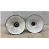 Image 2 : Pair of Vintage Industrial Green Enameled Steel Bell-Shaped Pendant Light Shades