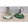 Image 4 : Pair of Vintage Industrial Green Enameled Steel Bell-Shaped Pendant Light Shades