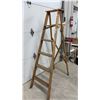 Image 2 : Vintage Wooden 6 Ft Stepladder with Folding Pail Shelf