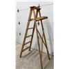 Image 3 : Vintage Wooden 6 Ft Stepladder with Folding Pail Shelf