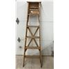 Image 4 : Vintage Wooden 6 Ft Stepladder with Folding Pail Shelf