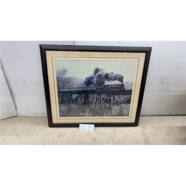 Framed Photograph of Canadian National Railways Steam Locomotive No. 6218 on Trestle Bridge