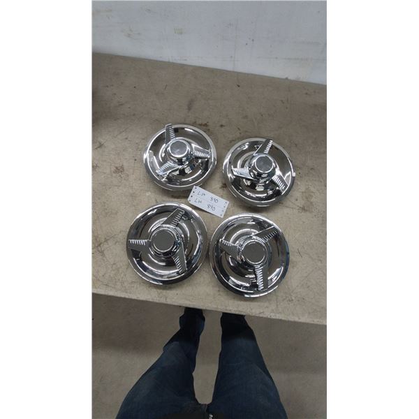 Set of Four Chrome Three-Fin Spinner Hubcaps for 1956-1962 Chevrolet Corvette
